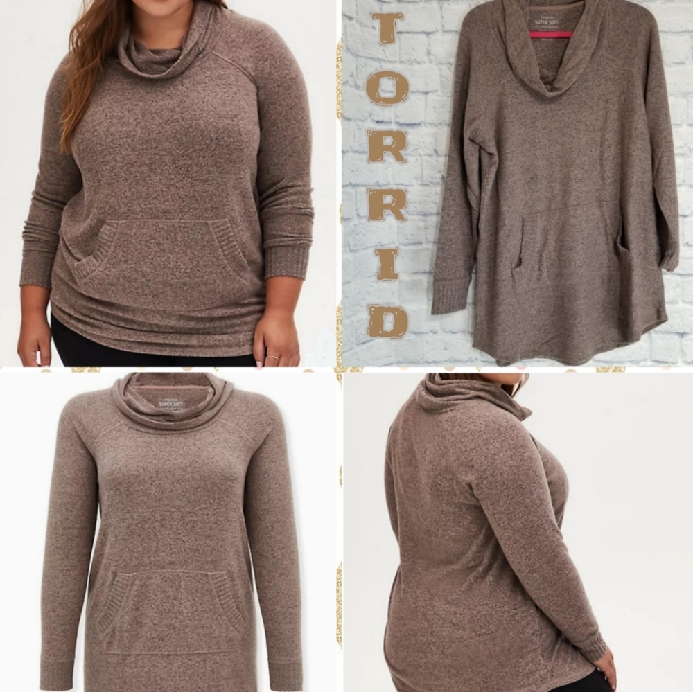 Torrid Cowl Neck Super Soft Plush Walnut Brown Sweater Plus Size Tunic Top 1X